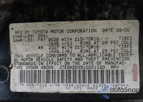 2001 Toyota Rav4 from USA, damaged, VIN JTEGH20V810001120